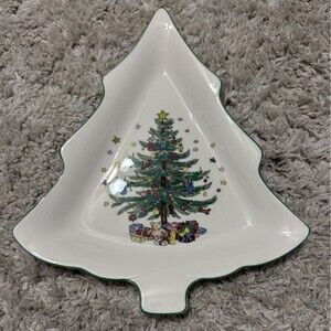 Nikko Happy Holidays Christmas Tree Shape Plate Cookie Dish 11"
